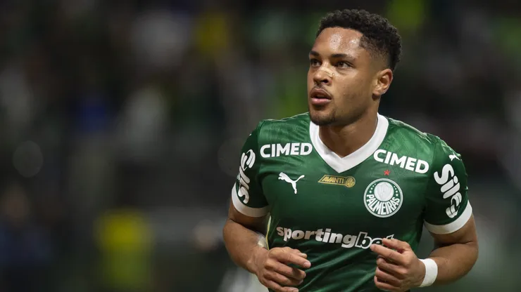 Vitor Roque jogador do Palmeiras durante partida contra o Santos no estadio Arena Allianz Parque pelo campeonato Brasileiro A 2025.