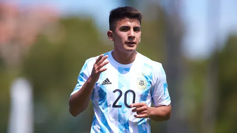 Thiago Almada of Argentina U23 looks on during a Friendly International Match between Denmark and Argentina on June 08, 2021 in Marbella, Spain.