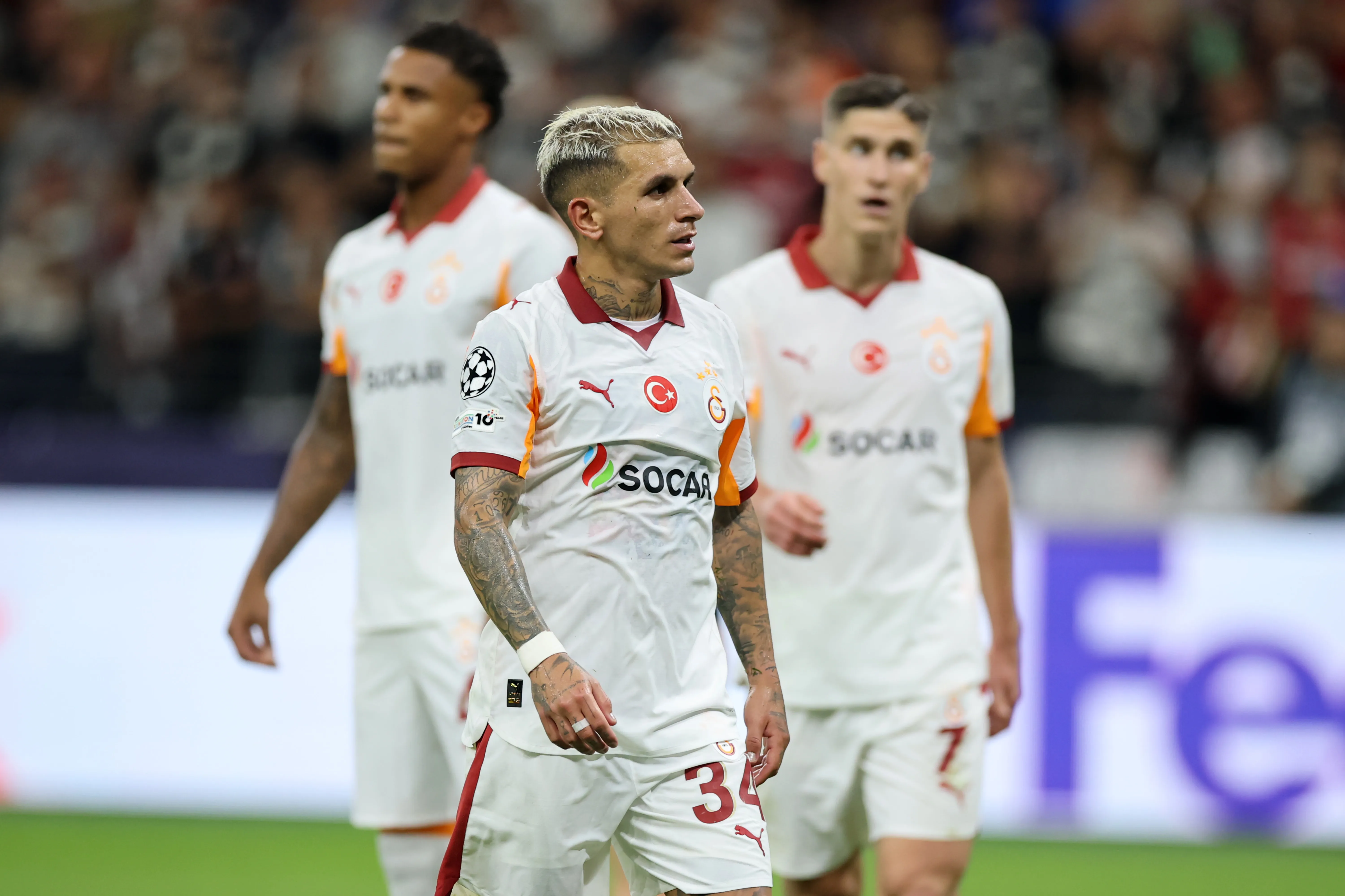 FRANKFURT AM MAIN, GERMANY – SEPTEMBER 18: Lucas Torreira of Galatasaray reacts during the UEFA Champions League 2025/26 League Phase MD1 match between Eintracht Frankfurt and Galatasaray A.S. at Frankfurt Stadion on September 18, 2025 in Frankfurt am Main, Germany. (Photo by Alex Grimm/Getty Images)