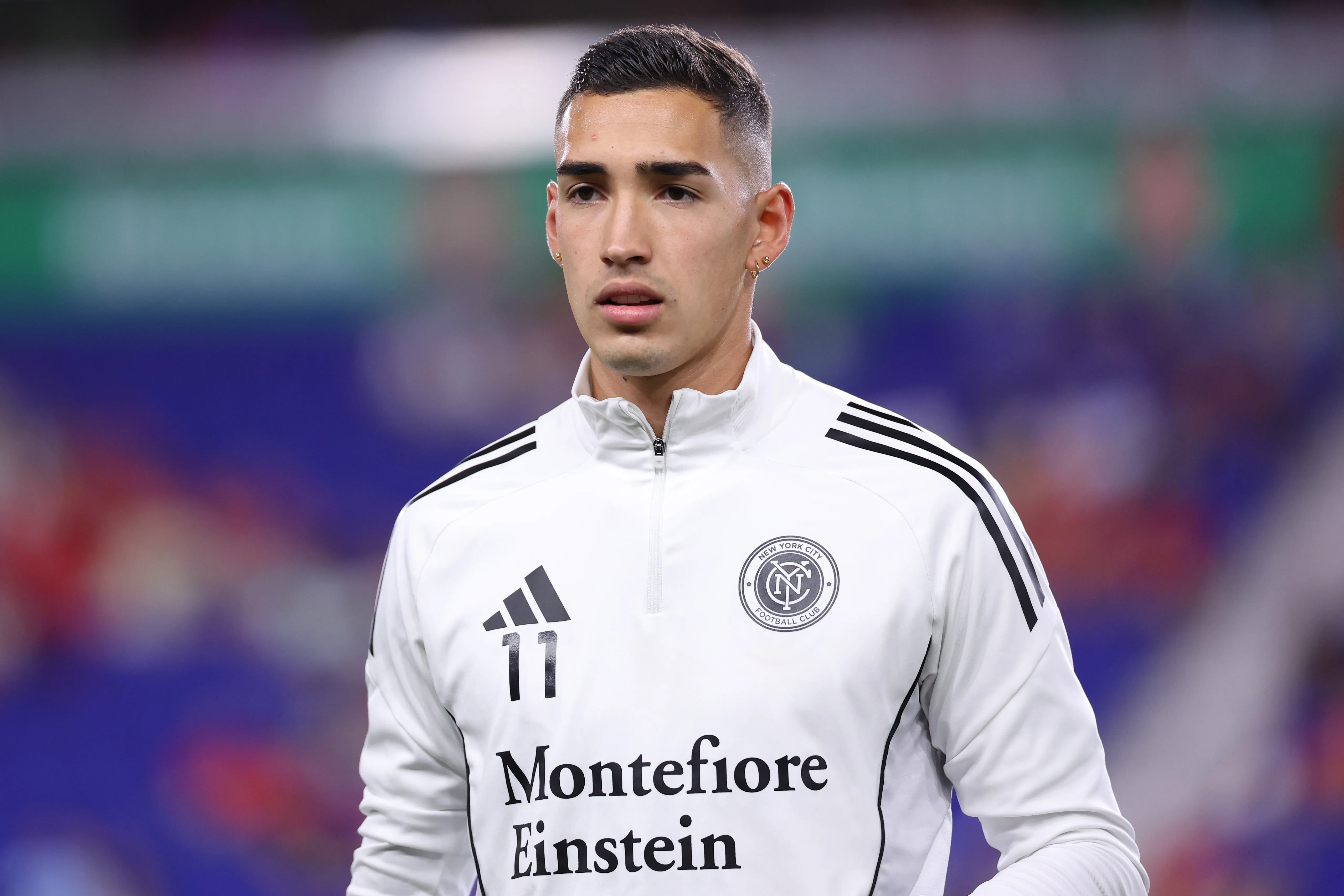 HARRISON, NEW JERSEY – SEPTEMBER 27: Julián Fernández #11 of New York City FC looks on during warm ups before their match against the New York Red Bulls at Sports Illustrated Stadium on September 27, 2025 in Harrison, New Jersey. (Photo by Jordan Bank/Getty Images)