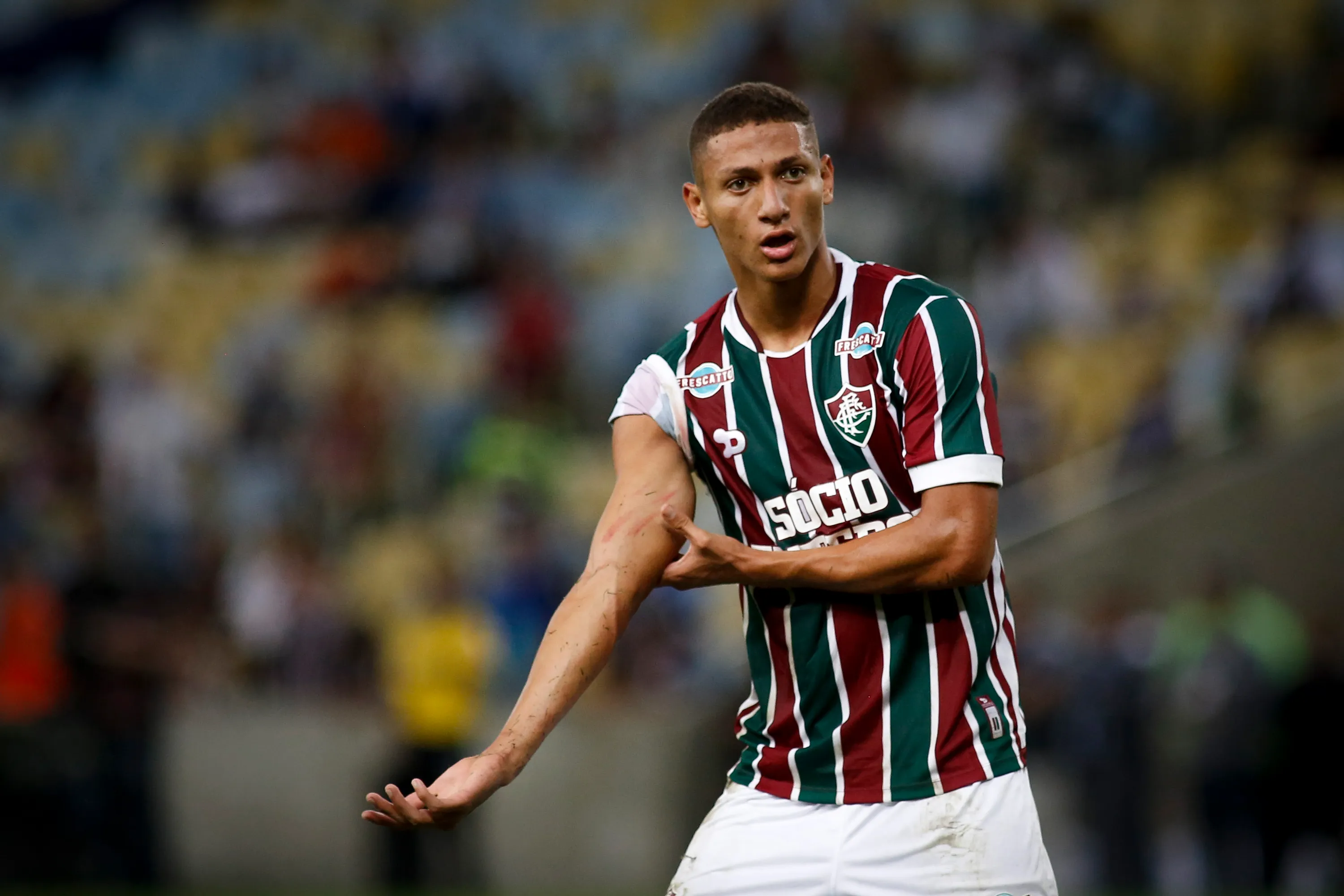 Richarlison durante partida entre Fluminense x Grêmio pelo campeonato Brasileiro A 2017, estádio do Maracanã. Foto: Luciano Belford/AGIF