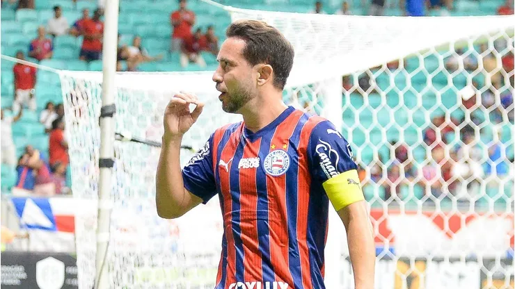 Everton Ribeiro jogador do Bahia comemora seu gol durante partida contra o Barcelona no estadio Arena Fonte Nova pelo campeonato Baiano 2026. Foto: Jhony Pinho/AGIF