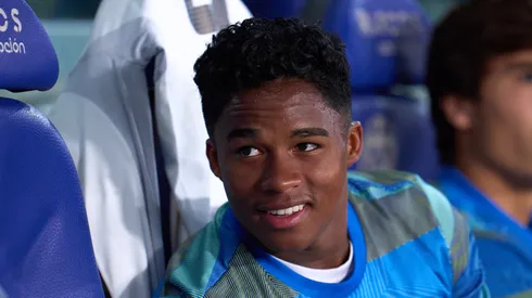 Endrick of Real Madrid looks on prior to the LaLiga EA Sports match between Levante UD and Real Madrid CF at Ciutat de Valencia on September 23, 2025 in Valencia, Spain. (Photo by Aitor Alcalde/Getty Images)