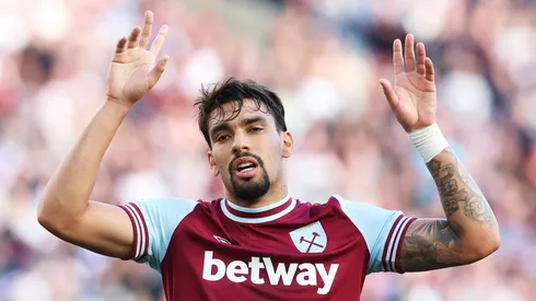 Lucas Paqueta of West Ham United celebrates scoring his team's fourth goal during the Premier League match between West Ham United FC and Ipswich Town FC at London Stadium on October 05, 2024 in London, England. (Photo by Richard Pelham/Getty Images)
