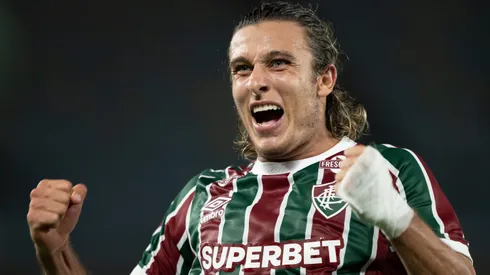 Canobbio jogador do Fluminense comemora seu gol durante partida contra o Sao Paulo no estadio Maracana pelo campeonato Brasileiro A 2025. Foto: Jorge Rodrigues/AGIF