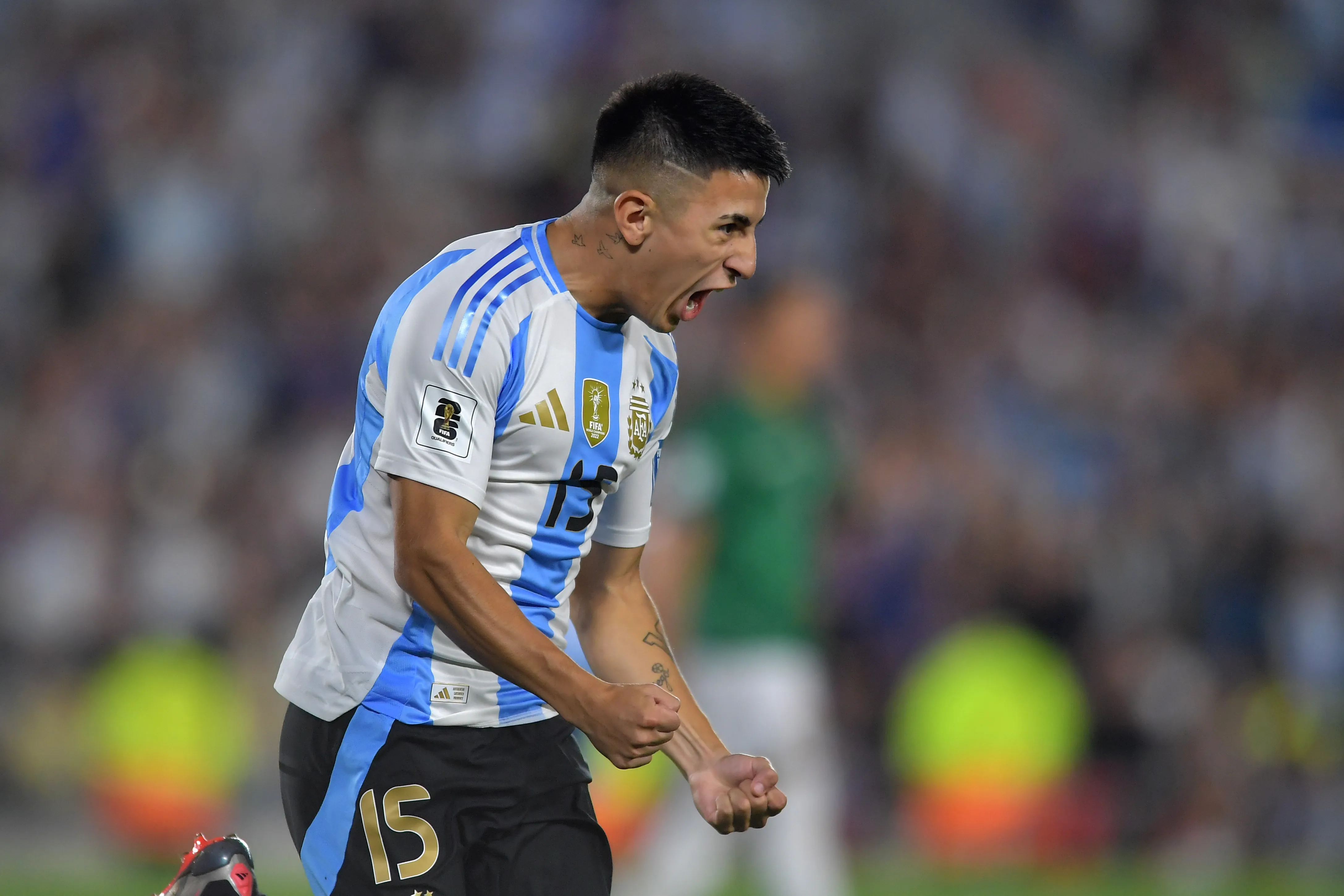 BUENOS AIRES, ARGENTINA – OCTOBER 15: Thiago Almada of Argentina celebrates after scoring the team’s fourth goal during the FIFA World Cup 2026 South American Qualifier match between Argentina and Bolivia at Estadio Más Monumental Antonio Vespucio Liberti on October 15, 2024 in Buenos Aires, Argentina. (Photo by Marcelo Endelli/Getty Images)