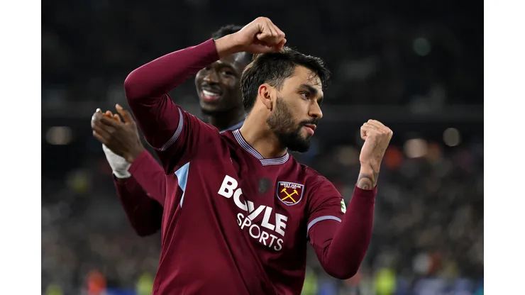 Lucas Paqueta of West Ham United celebrates scoring his team's second goal from the penalty spot during the Premier League match between West Ham United and Brighton & Hove Albion at London Stadium on December 30, 2025 in London, England. (Photo by Mike Hewitt/Getty Images)