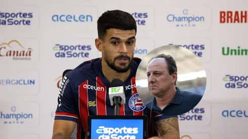 Cauly, meio-campista do Bahia, em apresentação oficial/ Rogério Ceni, técnico do Tricolor durante partida contra o Fluminense (Imagem: Felipe Oliveira / EC Bahia/ Jorge Rodrigues/AGIF)