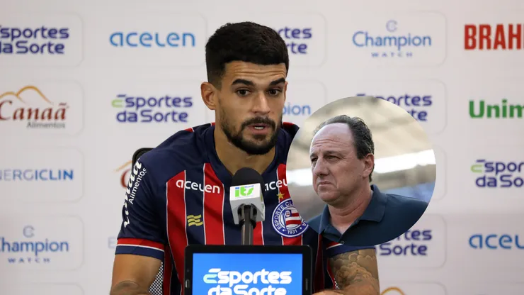 Cauly, meio-campista do Bahia, em apresentação oficial/ Rogério Ceni, técnico do Tricolor durante partida contra o Fluminense (Imagem: Felipe Oliveira / EC Bahia/ Jorge Rodrigues/AGIF)
