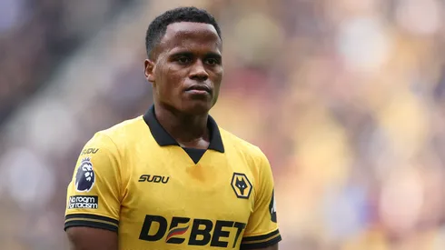 Jhon Arias of Wolverhampton Wanderers in action during the Premier League match between Wolverhampton Wanderers and Brighton & Hove Albion at Molineux on October 05, 2025 in Wolverhampton, England.