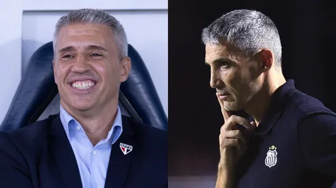 Hernán Crespo (E), técnico do São Paulo, e Juan Pablo Vojvoda (D), treinador do Santos. Fotos: Ettore Chiereguini e Marcello Zambrana/AGIF