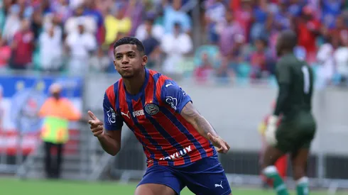 Kaue Furquim jogador do Bahia comemora seu gol durante partida contra o Galicia no estadio Fonte Nova pelo campeonato Baiano 2026. Foto: Marcio Jose/AGIF