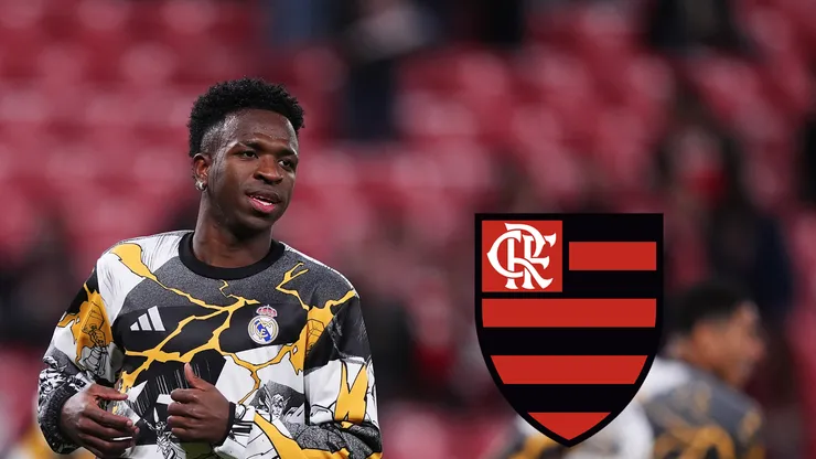 Vinicius Junior do Real Madrid se aquece antes da partida LaLiga EA Sports entre Athletic Club e Real Madrid CF no Estadio de San Mames em 3 de dezembro de 2025 em Bilbao, Espanha. (Foto de Juan Manuel Serrano Arce/Getty Images)
