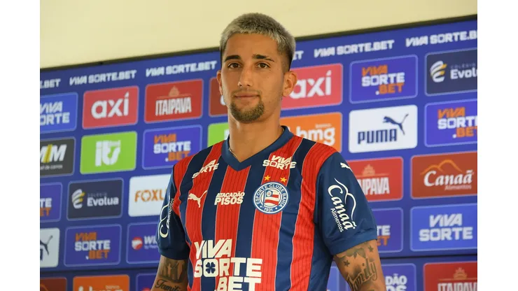 Kike Oliveira jogador do Bahia durante em coletiva de imprensa realizada no CT do Bahia, na cidade de Dias Davila, Bahia. Foto: Jhony Pinho/AGIF
