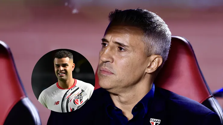 Crespo técnico do São Paulo durante partida contra o Santos / Alisson jogador do São Paulo durante aquecimento antes da partida contra o Santos (Imagem: Marcello Zambrana/AGIF/ Jota Erre/AGIF)
