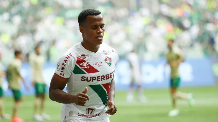 Arias jogador do Fluminense durante partida contra o Palmeiras no estadio Arena Allianz Parque pelo campeonato Brasileiro A 2024.