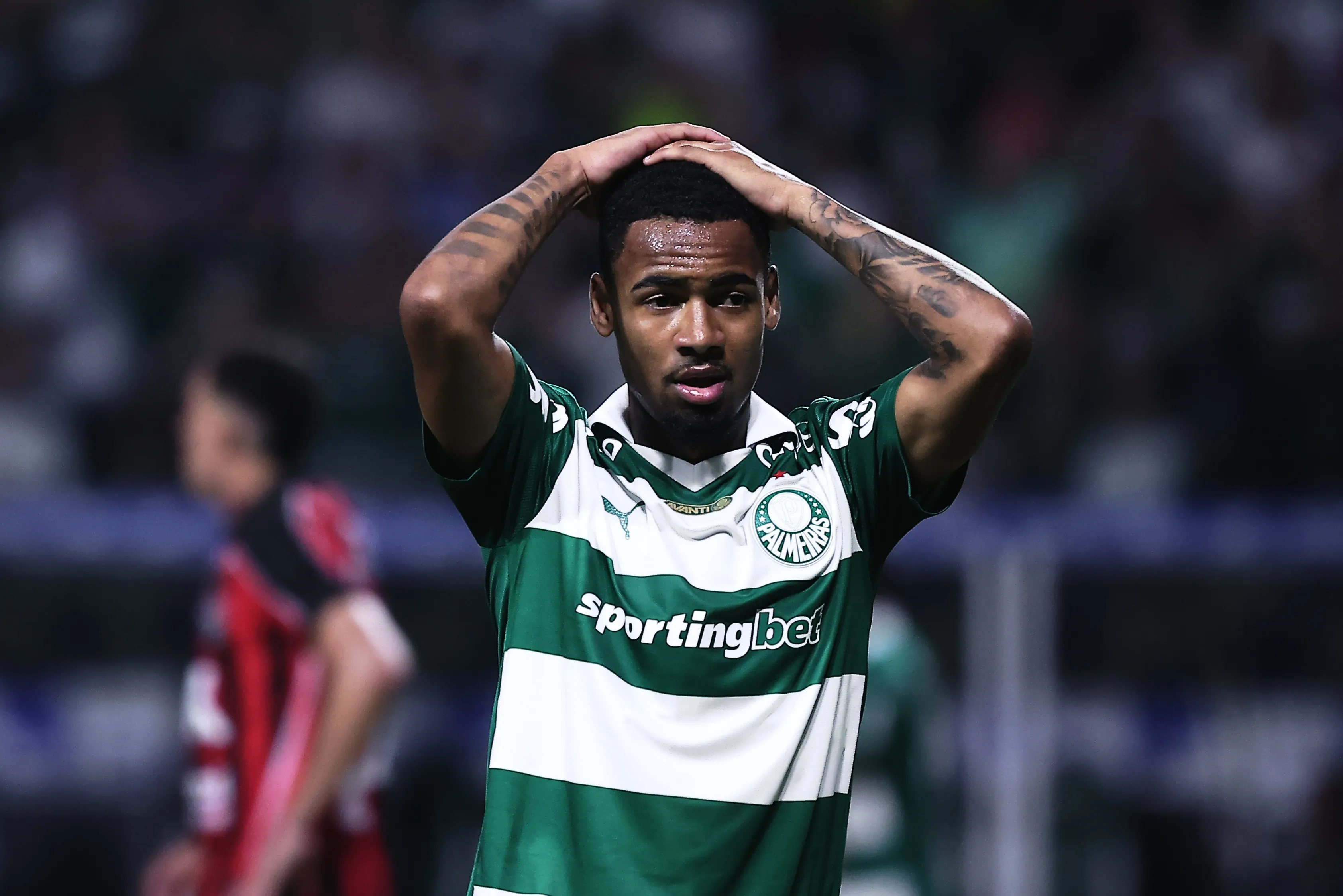 Allan jogador do Palmeiras lamenta durante partida contra o Vitoria no estadio Arena Allianz Parque pelo campeonato Brasileiro A 2025. Foto: Ettore Chiereguini/AGIF