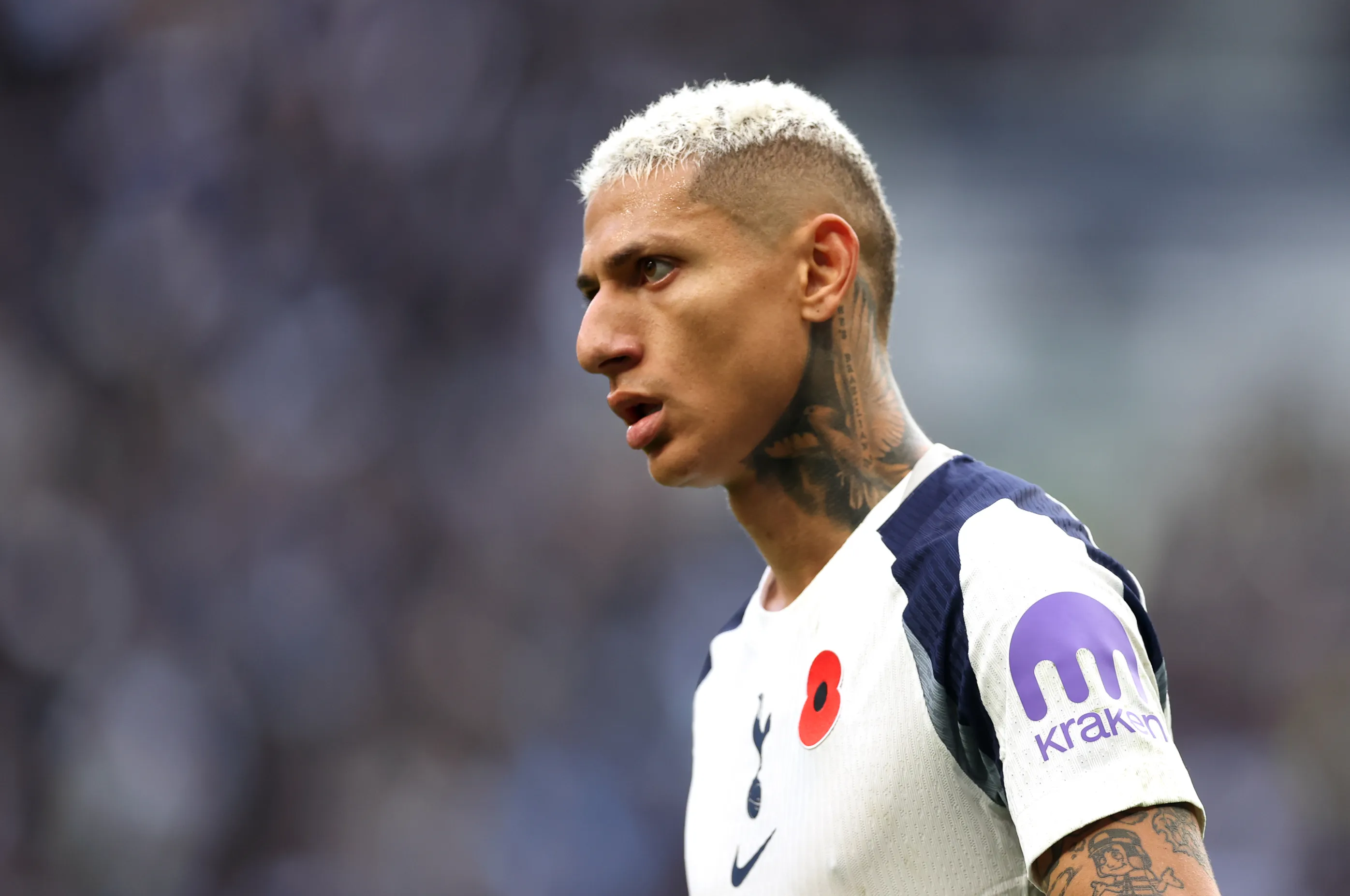 LONDON, ENGLAND – NOVEMBER 08: Richarlison of Tottenham Hotspur during the Premier League match between Tottenham Hotspur and Manchester United at Tottenham Hotspur Stadium on November 08, 2025 in London, England. (Photo by Alex Pantling/Getty Images)