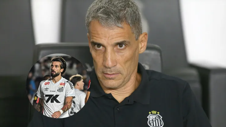 Juan Pablo Vojvoda técnico do Santos durante partida contra o São Paulo/ Lautaro Diaz jogador do Santos durante partida contra o Vitoria (Imagem: Mauricio De Souza/AGIF/ Jota Erre/AGIF)