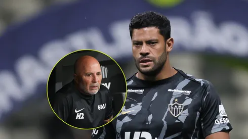 Hulk jogador do Atlético durante aquecimento antes da partida contra o Remo/ Jorge Sampaoli técnico do Atlético durante partida contra o Remo (Imagem: Gilson Lobo/AGIF)