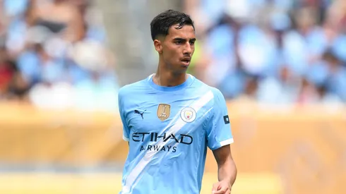 Vitor Reis of Manchester City runs with the ball during the FIFA Club World Cup 2025 group G match between Manchester City FC and Wydad AC at Lincoln Financial Field on June 18, 2025 in Philadelphia, Pennsylvania. (Photo by David Ramos/Getty Images)