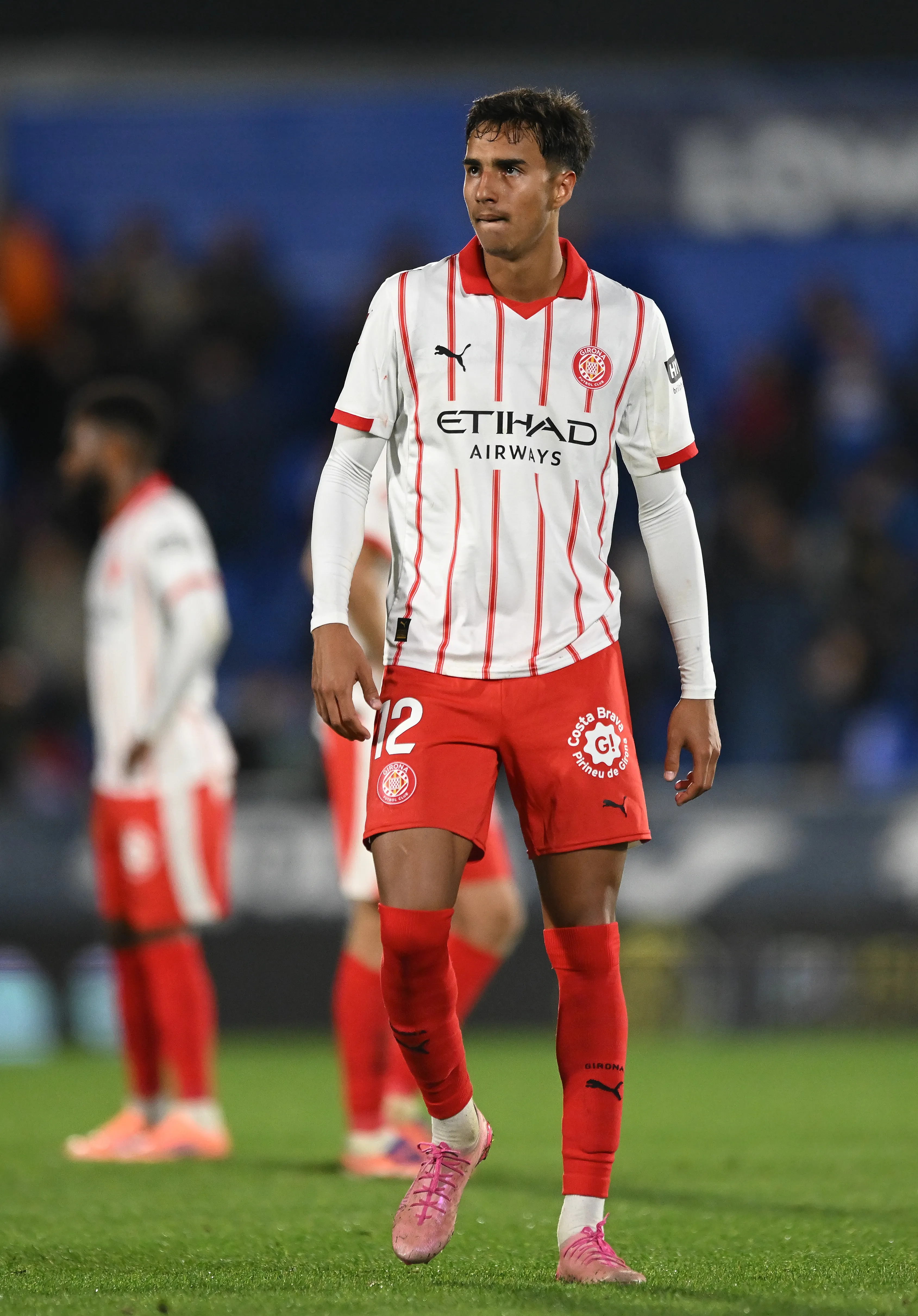 GETAFE, SPAIN – OCTOBER 31: Vitor Reis of Girona FC shows his disappointment at the end of the LaLiga EA Sports match between Getafe CF and Girona FC at Coliseum Alfonso Perez on October 31, 2025 in Getafe, Spain. (Photo by Denis Doyle/Getty Images)