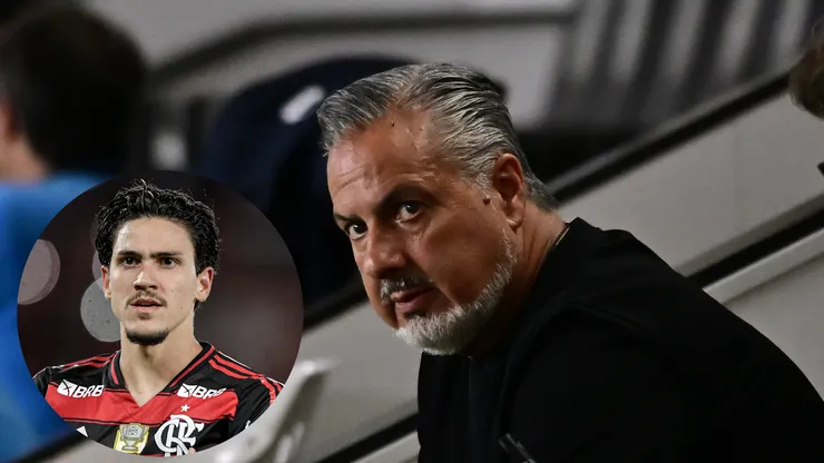 José Fernando Rodrigues Boto, diretor de futebol do Flamengo durante partida contra o São Paulo no estádio Vila Belmiro e Pedro jogador do Flamengo comemora seu gol durante partida contra o Vitoria no estádio Maracanã. Foto: Jota Erre e Thiago Ribeiro/ AGIF