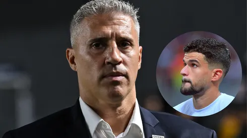 Hernán Crespo técnico do São Paulo durante partida contra o Santos no estádio Vila Belmiro e Cauly, jogador do Bahia durante partida contra o Bragantino no estádio Arena Fonte Nova. Foto: Jota Erre e Walmir Cirne/AGIF
