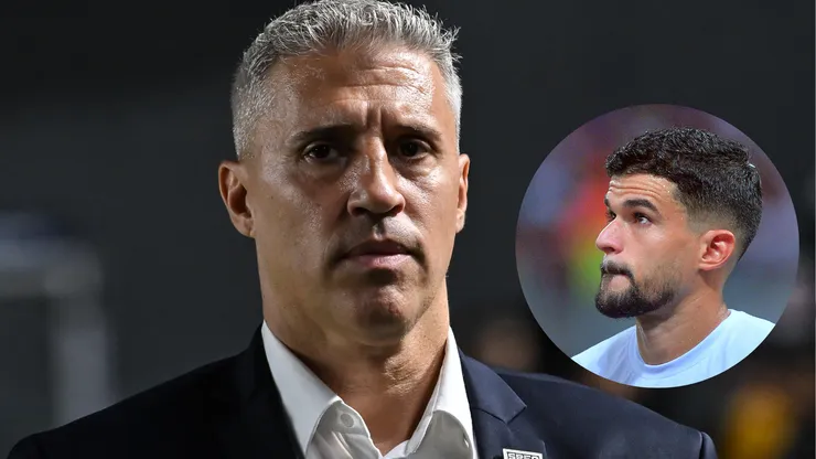 Hernán Crespo técnico do São Paulo durante partida contra o Santos no estádio Vila Belmiro e Cauly, jogador do Bahia durante partida contra o Bragantino no estádio Arena Fonte Nova. Foto: Jota Erre e Walmir Cirne/AGIF