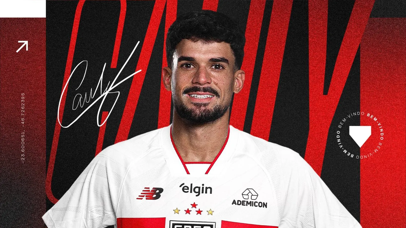 Cauly já foi anunciado pelo São Paulo. Foto: Reprodução X oficial São Paulo.