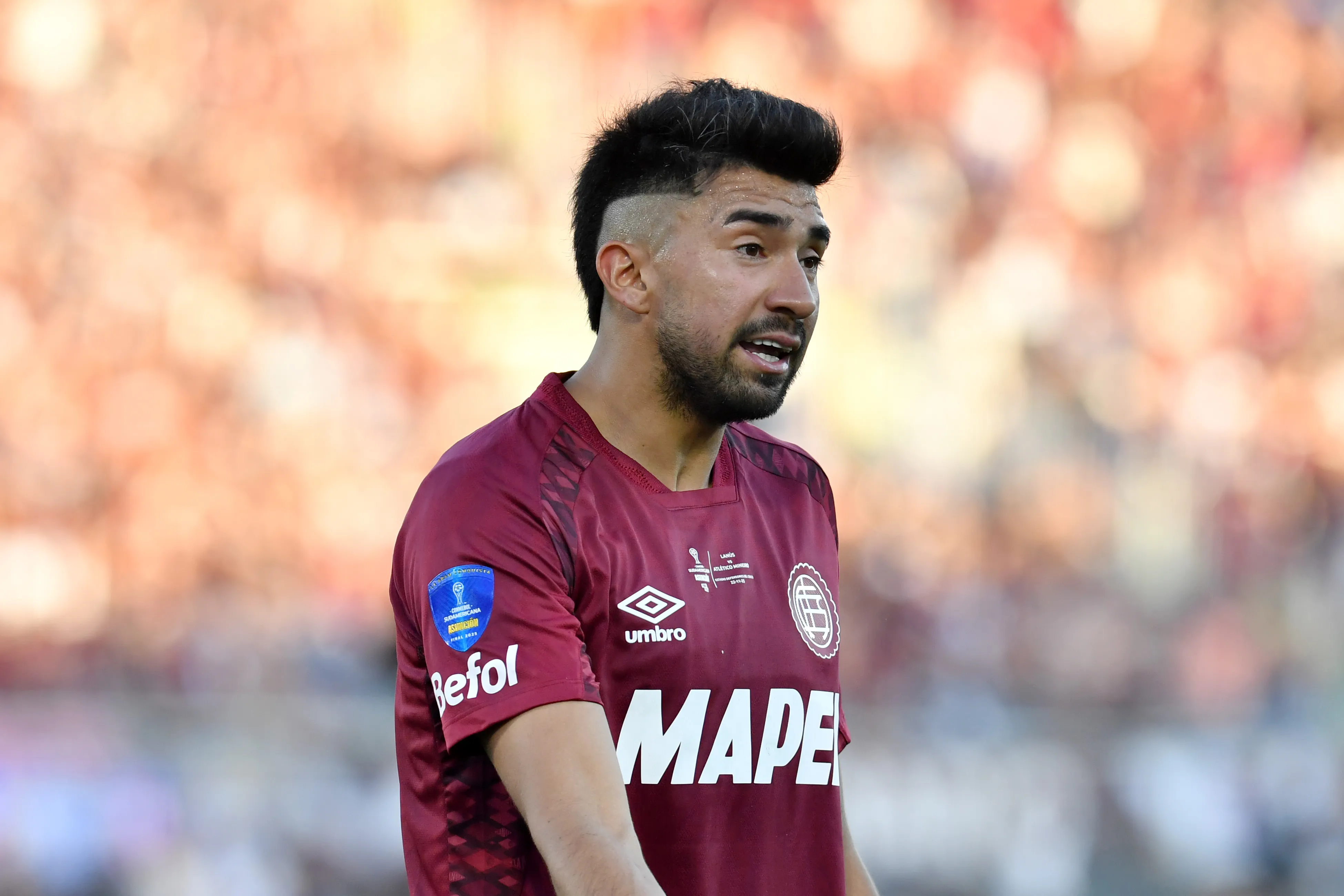 ASUNCION, PARAGUAY – NOVEMBER 22: Marcelino Moreno of Lanus reacts during the 2025 Copa CONMEBOL Sudamericana final between Lanus and Atletico Mineiro at Estadio Defensores del Chaco on November 22, 2025 in Asuncion, Paraguay.  (Photo by Christian Alvarenga/Getty Images)