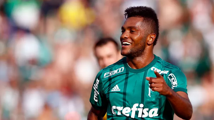 Miguel Borja jogador do Palmeiras comemora seu gol durante partida contra o Botafogo-SP no estadio Estadio Santa Cruz pelo campeonato Paulista 2018. Foto: Thiago Calil/AGIF