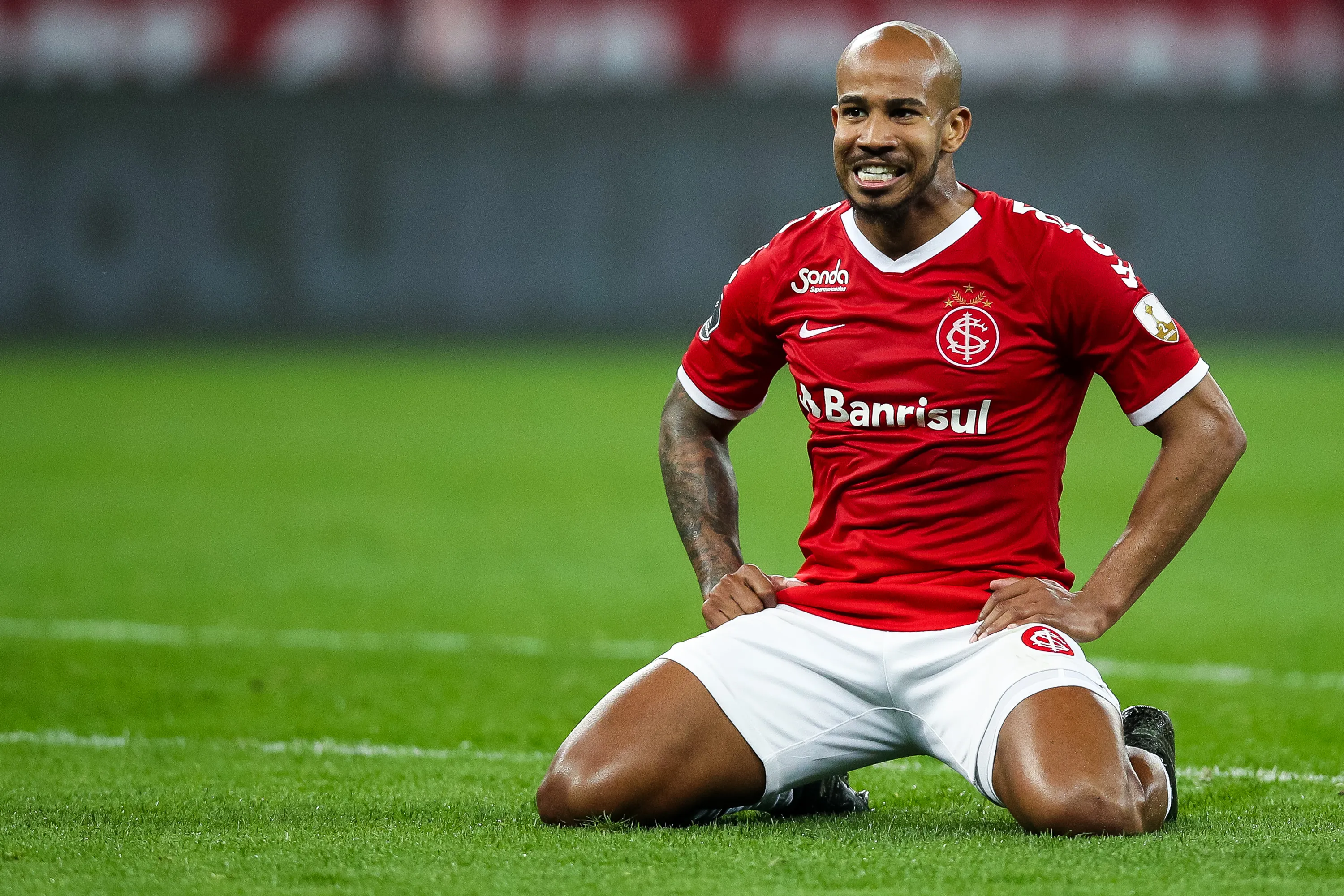 PORTO ALEGRE, BRAZIL – AUGUST 28: Patrick reacts during a match between Internacional and Flamengo as part of Copa CONMEBOL Libertadores 2019 at Beira Rio Stadium on August 28, 2019 in Porto Alegre, Brazil. (Photo by Buda Mendes/Getty Images)