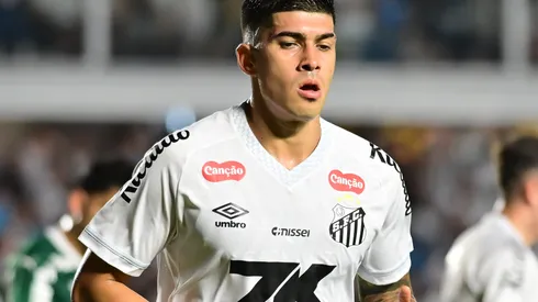 SP – SANTOS – 15/11/2025 – BRASILEIRO A 2025, SANTOS X PALMEIRAS – Adonis Frias jogador do Santos durante partida contra o Palmeiras no estadio Vila Belmiro pelo campeonato Brasileiro A 2025. Foto: Jota Erre/AGIF