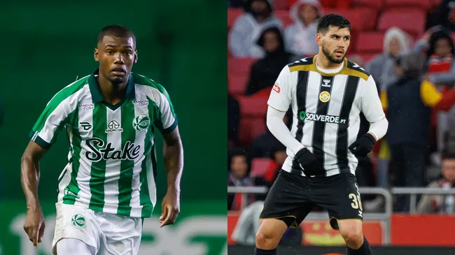 Abner, zagueiro do Juventude, e Zé Vitor, do Nacional (Imagem: Luiz Erbes/AGIF/ IMAGO /&nbsp;Ball Raw Images)