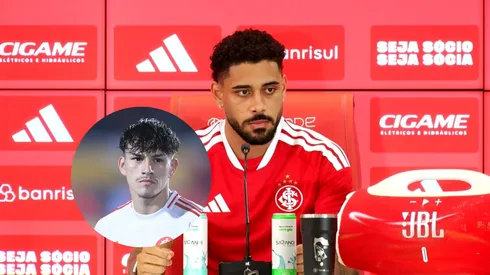 Matheus Bahia, em coletiva de apresentação, fala sobre disputa com Bernabei por titularidade no Internacional (Imagem: Reprodução/Internacional/ Jhony Pinho/AGIF)