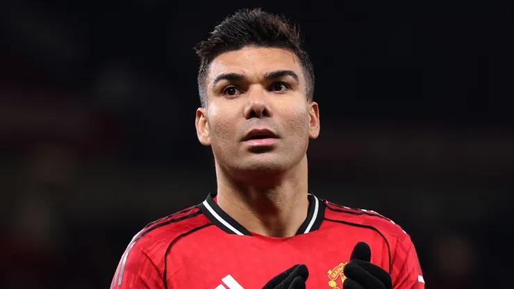 Casemiro of Manchester United applauds fans after the Premier League match between Manchester United and Wolverhampton Wanderers at Old Trafford on December 30, 2025 in Manchester, England. (Photo by Carl Recine/Getty Images)