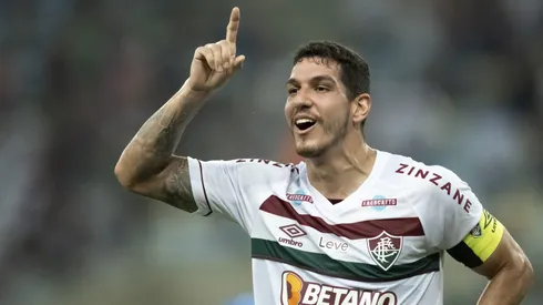 Nino jogador do Fluminense comemora seu gol durante partida contra o Paysandu no estadio Maracana pelo campeonato Copa do Brasil 2023.