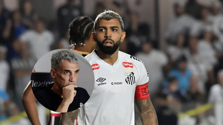 Gabigol jogador do Santos durante partida contra o São Paulo/ Juan Pablo Vojvoda técnico do Santos durante partida contra o São Paulo (Imagem: Marcello Zambrana/AGIF/ Jota Erre/AGIF)