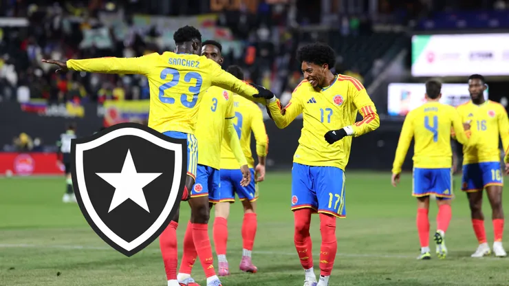 Davinson Sanchez, da Colômbia, comemora após marcar o terceiro gol da equipe com seu companheiro de equipe Johan Mojica durante a partida amistosa internacional entre Colômbia e Austrália (Foto de Jordan Bank/Getty Images)