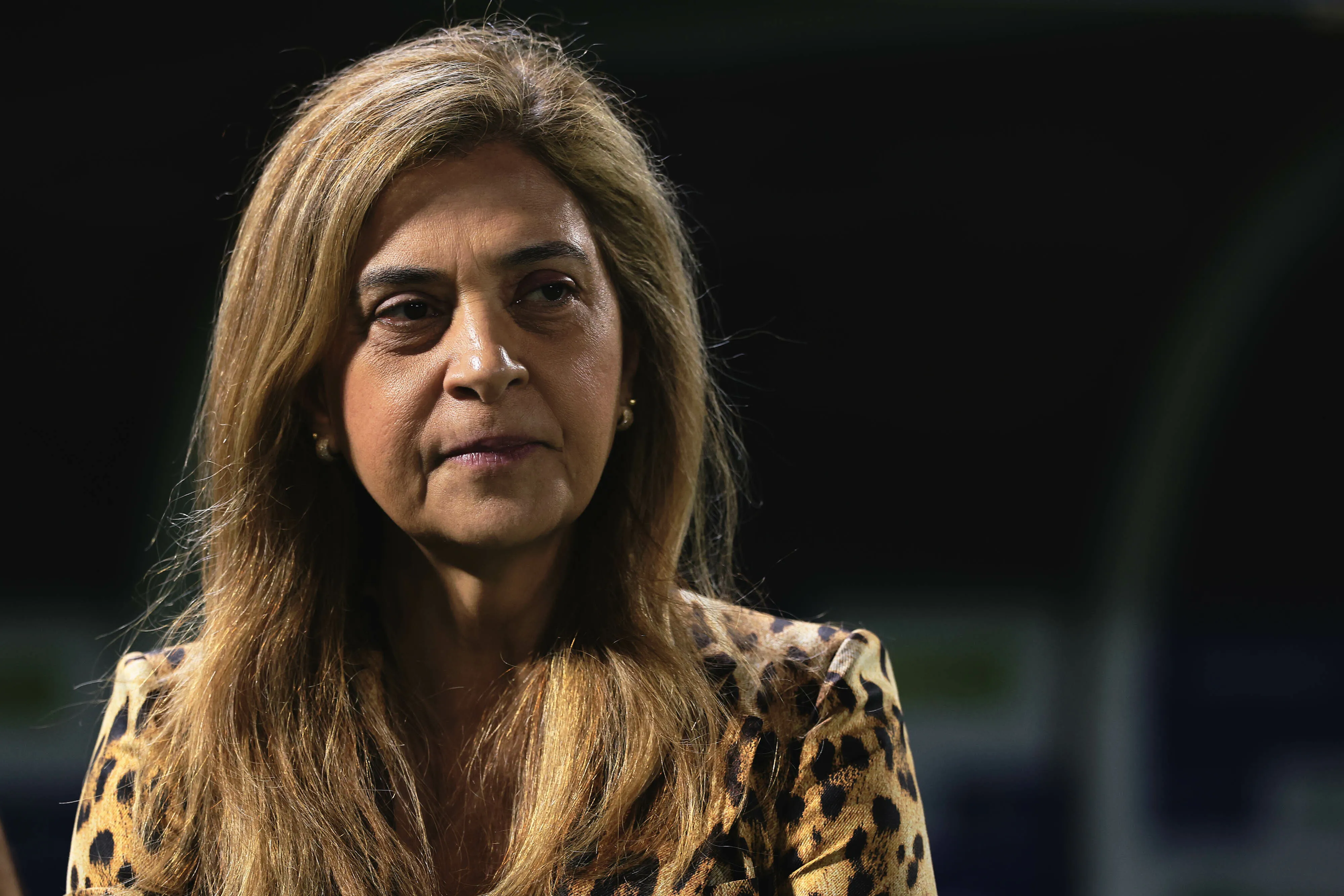 Leila Pereira presidente do Palmeiras durante partida contra o Sao Paulo no estadio Arena Barueri pelo campeonato Paulista 2026. Foto: Ettore Chiereguini/AGIF