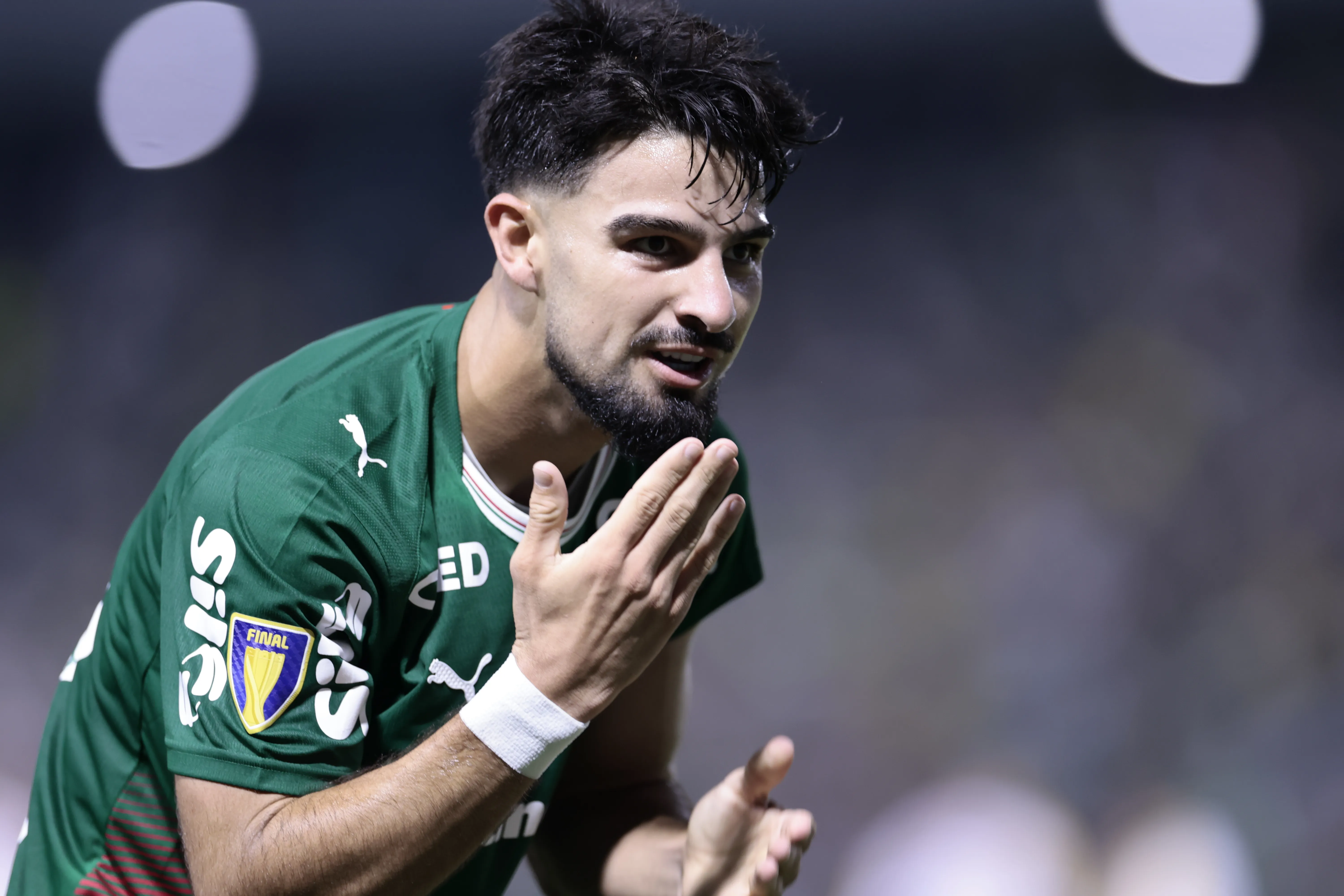 Flaco Lopez jogador do Palmeiras comemora seu gol durante partida contra o Novorizontino no estadio Arena Barueri pelo campeonato Paulista 2026. Foto: Marcello Zambrana/AGIF