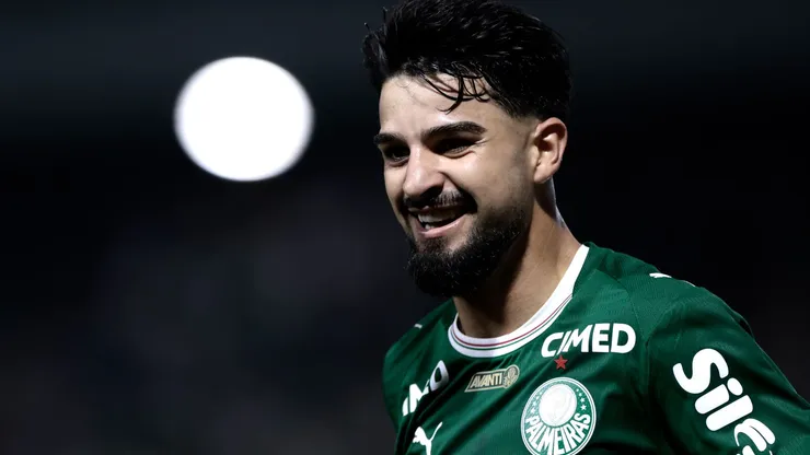 Flaco López comemora seu gol em Palmeiras x Novorizontino pelo Paulistão 2026. Foto: Marcello Zambrana/AGIF