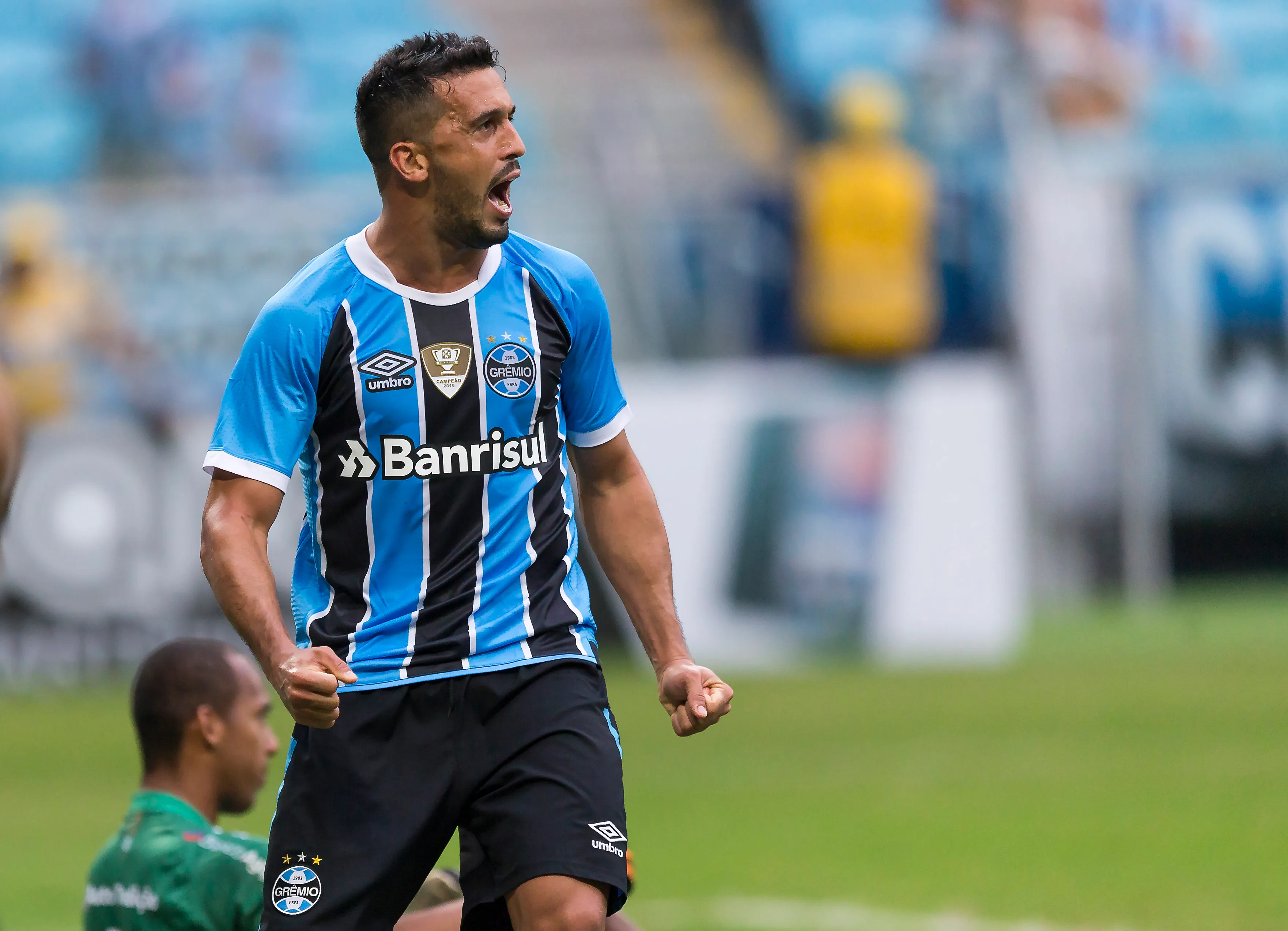 RS – Porto Alegre – 08/04/2017 – Gaucho 2017, Gremio x Veranopolis – Jogador Edilson comemora gol do Gremio durante partida na Arena do Gremio. Foto: Jeferson Guareze/AGIF