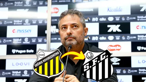 O dirigente Alexandre Mattos fala aos jornalistas durante apresentação oficial em coletiva de imprensa realizada no Vila Belmiro. Foto: Mauricio De Souza/AGIF