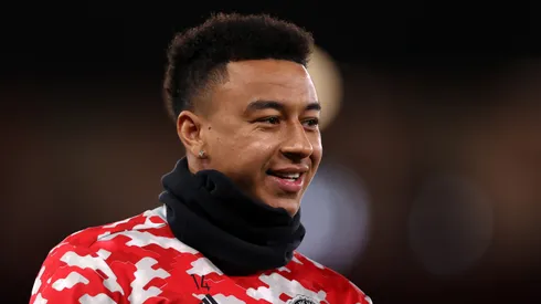 Jesse Lingard of Manchester United looks on during the warm up prior to the UEFA Champions League group F match between Manchester United and Atalanta at Old Trafford on October 20, 2021 in Manchester, England.