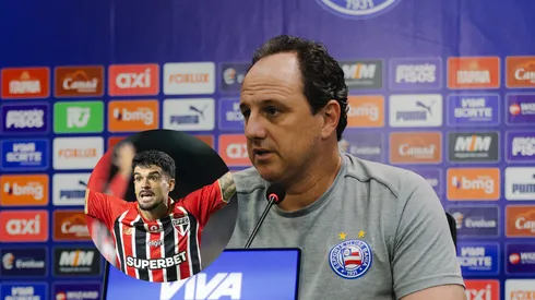 Rogério Ceni, técnico do Bahia, em entrevista coletiva/ Cauly jogador do São Paulo lamenta durante partida contra o Coritiba (Imagem: Letícia Martins/EC Bahia/ Hedeson Alves/AGIF)