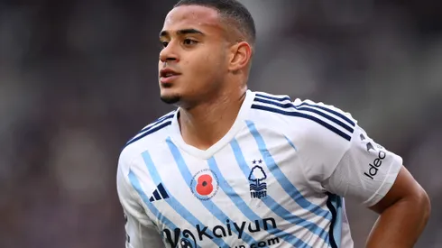 Murillo of Nottingham Forest during the Premier League match between West Ham United and Nottingham Forest at London Stadium on November 12, 2023 in London, England.