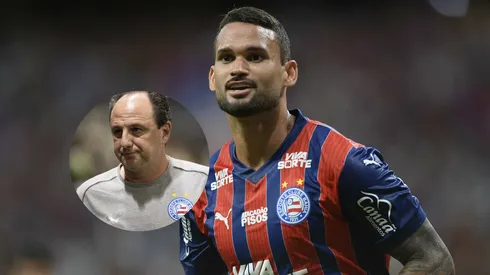 Willian José jogador do Bahia comemora seu gol durante partida contra o Bragantino/ Rogerio Ceni técnico do Bahia durante partida contra o Atlético-MG (Imagem: Jhony Pinho/AGIF/ Fernando Moreno/AGIF)
