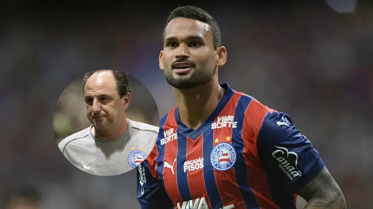 Willian José jogador do Bahia comemora seu gol durante partida contra o Bragantino/ Rogerio Ceni técnico do Bahia durante partida contra o Atlético-MG (Imagem: Jhony Pinho/AGIF/ Fernando Moreno/AGIF)